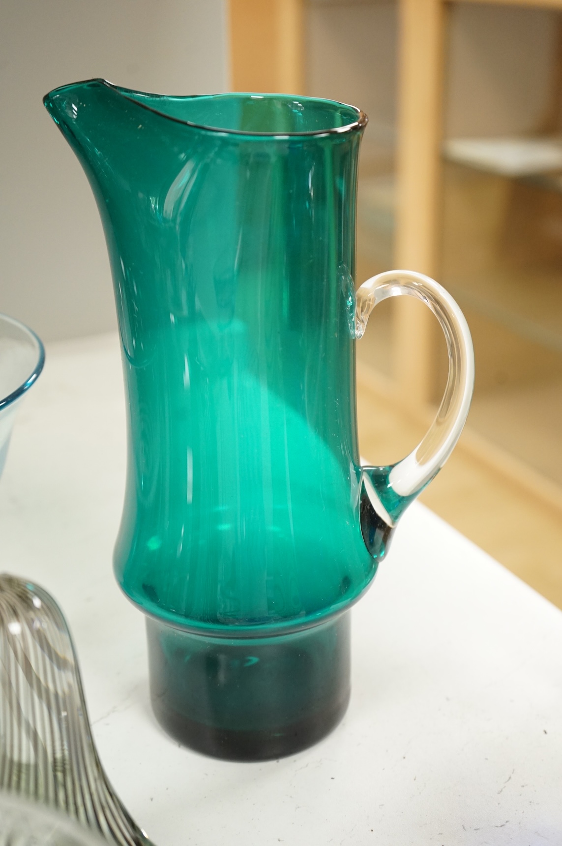 A collection of mid century and later art glass vases and ornaments, largest 39cm high